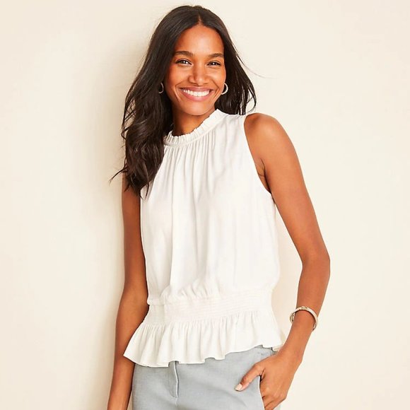 Ann Taylor Tops - NWT Ann Taylor Smocked Waist Blouse Winter White S